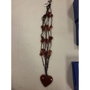 Womens Heart‎ Pendant Necklace Brown Jasper Stone Beads Cord Fashion Jewelry